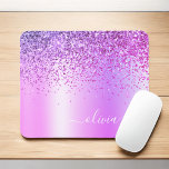 Tapis De Souris Parties scintillant violet Monogramme Nom Luxury G<br><div class="desc">Purple Faux Foil Parties scintillant d'étincelle métallique broyée Monogramme en métal Nom Mousepad (pavé de souris). Cela rend le cadeau parfait pour 16 ans,  mariage,  douche nuptiale,  anniversaire,  baby shower ou bachelorette pour quelqu'un qui aime le luxe glam et les styles chic.</div>