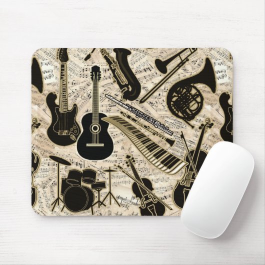 Tapis De Souris Partition et instruments Black/Gold ID481 (Avec souris)