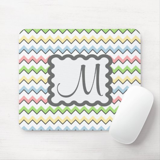 Tapis De Souris Pastel Chevron avec Monogram de Shirley Taylor (Avec souris)