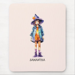 Tapis De Souris Pastel Cute Witch Girl Halloween esthétique