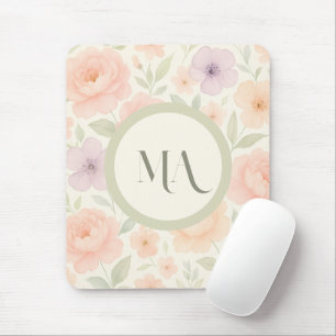 Tapis De Souris Pastel Floral Monogram Mousepad - Personnalisé