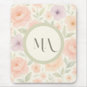 Tapis De Souris Pastel Floral Monogram Mousepad - Personnalisé (Devant)