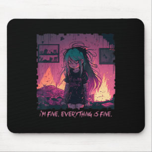 Tapis De Souris Pastel Goth Menhera I'm Fine Sad Anime Girl Déplai