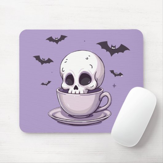 Tapis De Souris Pastel Goth Skull in Teacup (Avec souris)