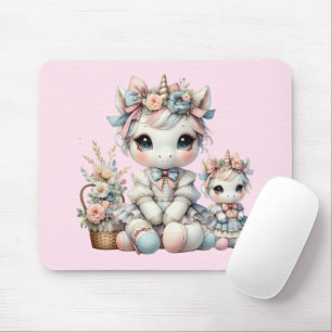 Tapis De Souris Pastel Kawaii Unicorne Mère Fille Duo Rose