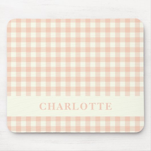 Tapis De Souris Pastel Peach En vichy Buffalo Check Nom Plaid (Devant)