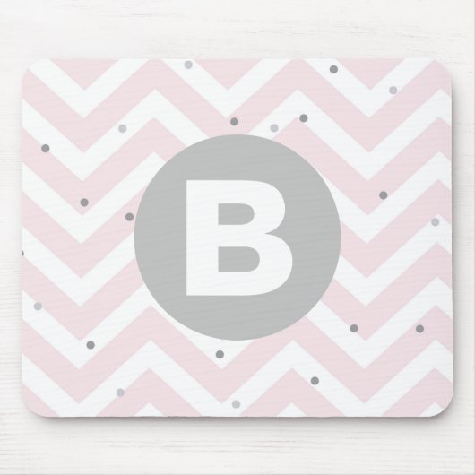Tapis De Souris Pastel Pink Chevron and Dots Grey Monogram (Devant)