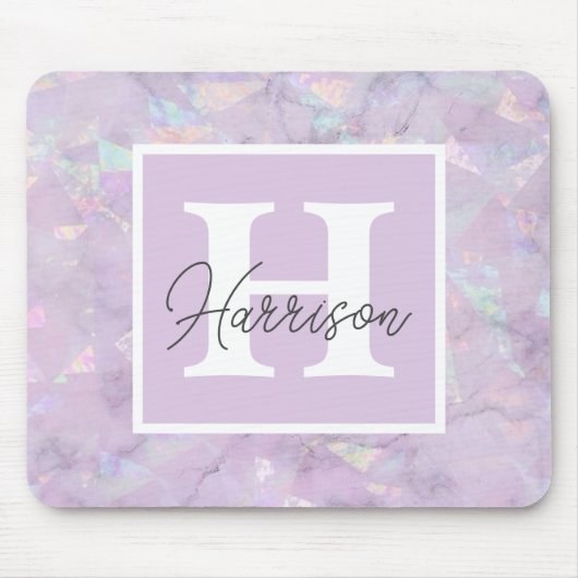 Tapis De Souris Pastel Purple Cryple Geode Nom du monogramme (Devant)