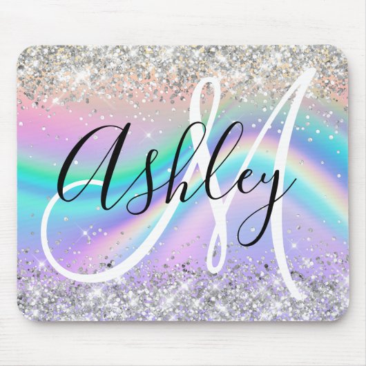 Tapis De Souris Pastel Rainbow Wave Ombre Silver Parties scintilla (Devant)