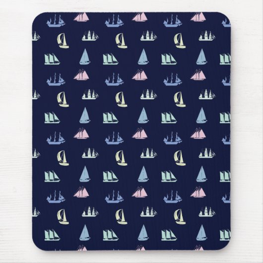 Tapis De Souris Pastel Sailboat Motif sur Midnight Blue (Devant)