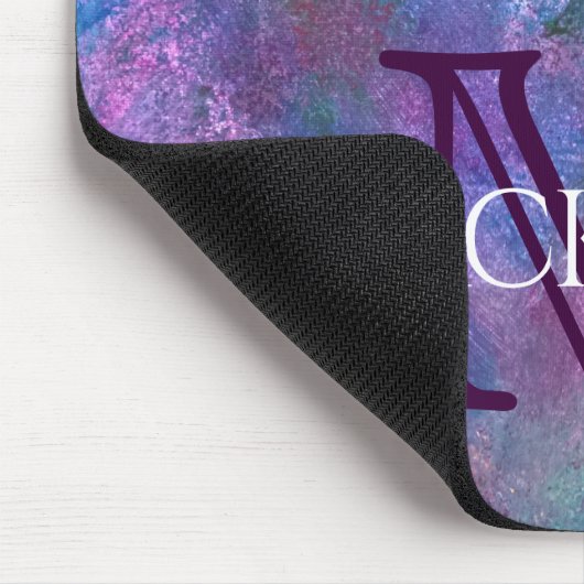 Tapis De Souris Pastel Splatter | Monogramme rose violet bleu vert (Coin)