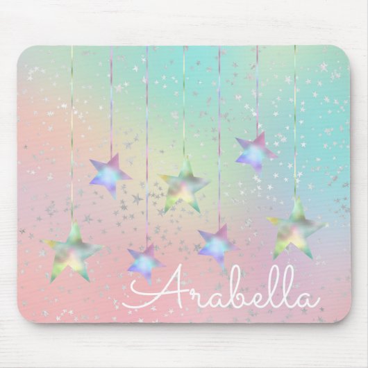 Tapis De Souris Pastel tourbillonne holographique étoiles et ruban (Devant)