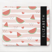 Tapis De Souris Pastèques Rouges, Coeurs, Bandes, Votre Nom (Devant)
