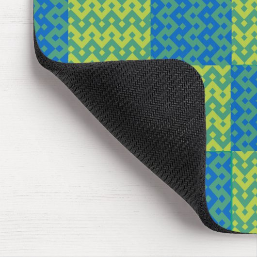 Tapis De Souris Patchwork Mousepad, bleu et vert géométriques (Coin)