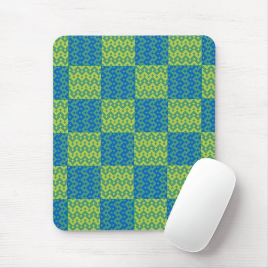Tapis De Souris Patchwork Mousepad, bleu et vert géométriques (Avec souris)
