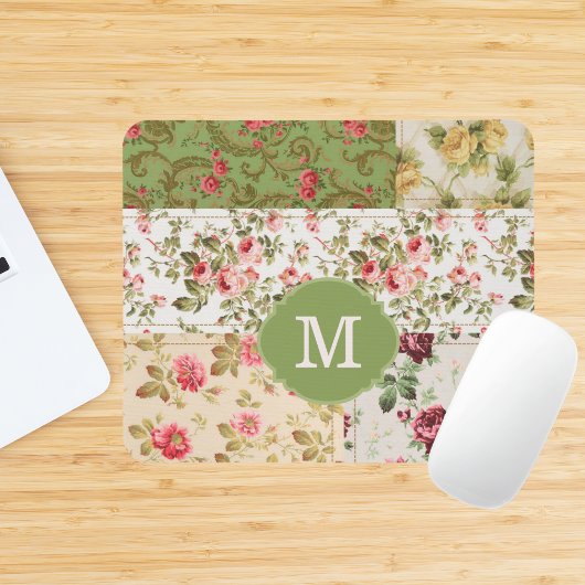 Tapis De Souris Patchwork Rose Monogramme personnalisé