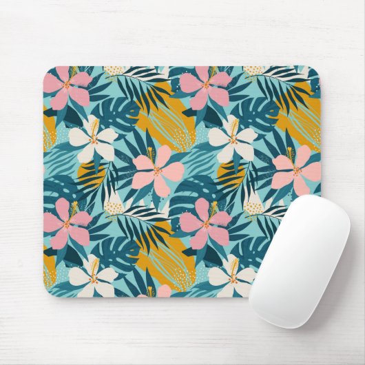 Tapis De Souris Pattern tropical hibiscus (Avec souris)