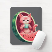 Tapis De Souris Pause café au chat pastèque (Avec souris)