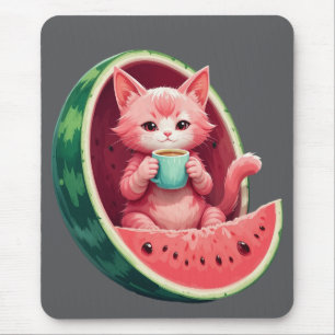Tapis De Souris Pause café au chat pastèque