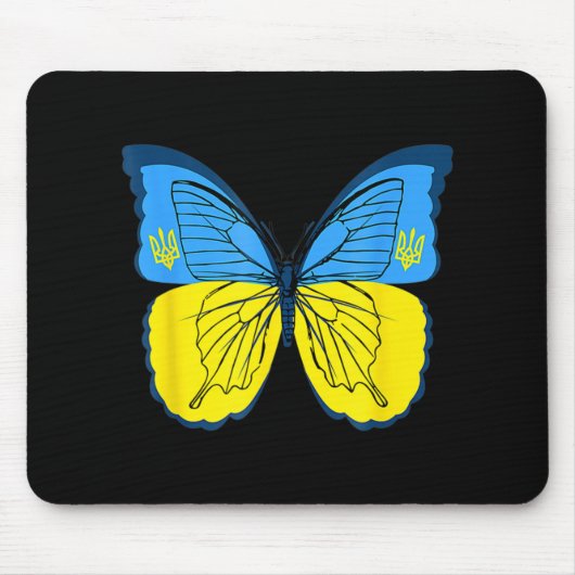 Tapis De Souris Pavillon papillon ukrainien d'Ukraine avec Trident (Devant)