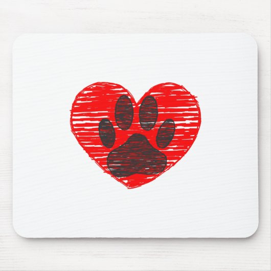 Tapis De Souris Paw Chien Croquis Dans Le Coeur Rouge (Devant)