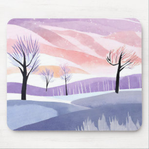 Tapis De Souris Paysage aquarelle, arbres et ciel Mousepad