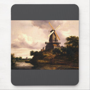 Tapis De Souris Paysage avec une œuvre d'art de moulin à vent