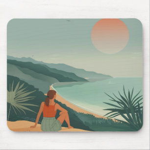 Tapis De Souris Paysage Boho Terracotta Sage Coastal Bay Coucher d