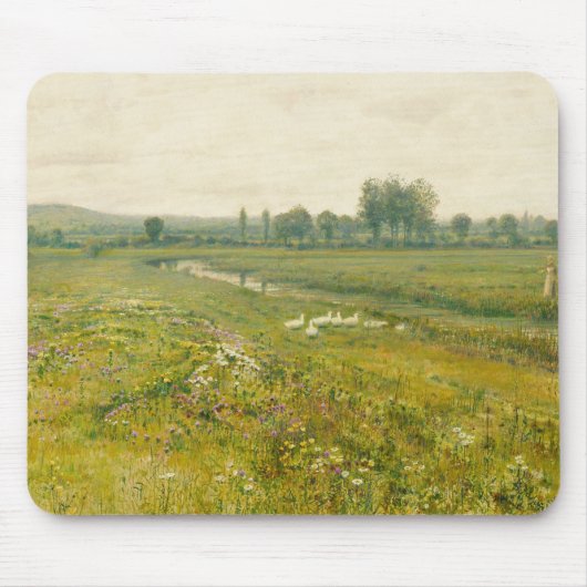 Tapis De Souris Paysage de prairie étendu avec oies (Devant)