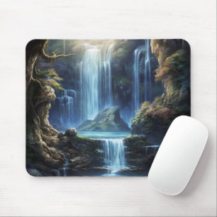Tapis De Souris Paysage de rêve de cascade enchantée de fantaisie