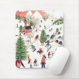Tapis De Souris Paysage de ski alpin rose et vert