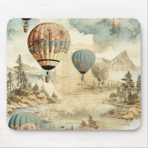 Tapis De Souris Paysage de voyage antique ballon bleu rétro