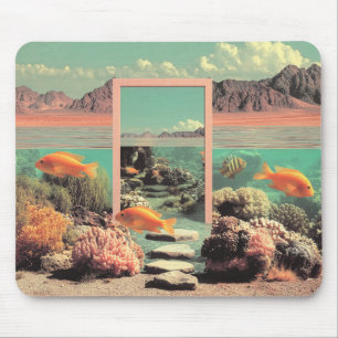Tapis De Souris Paysage Désertique Océanique Surréaliste avec Port