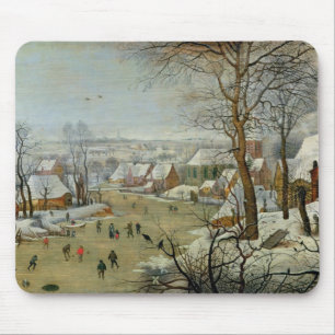 Tapis De Souris Paysage d'hiver avec des patineurs et un piège