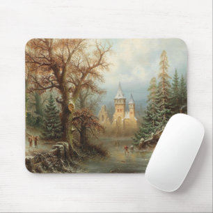 Tapis De Souris Paysage d'hiver romantique avec patineurs de glace