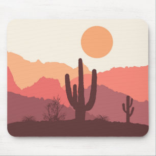 Tapis De Souris Paysage du désert mexicain bordeaux et orange