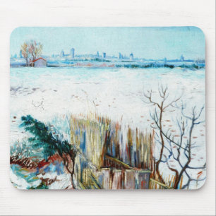 Tapis De Souris Paysage enneigé avec Arles par Vincent van Gogh
