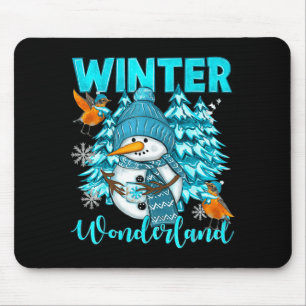 Tapis De Souris Paysage hivernal bonhomme de neige et flocons de n