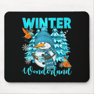 Tapis De Souris Paysage hivernal bonhomme de neige et flocons de n
