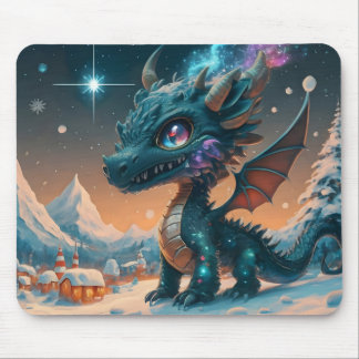 Tapis De Souris Paysage hivernal de Chibi Dragon mystique