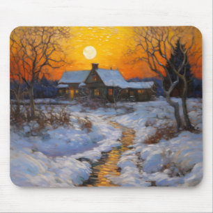 Tapis De Souris Paysage hivernal du coucher du soleil
