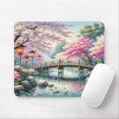Tapis De Souris Paysage japonais avec Pont, Koi et Sakura (Avec souris)