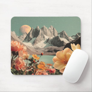 Tapis De Souris Paysage Montagneux Surréaliste Avec Fleurs en Fleu