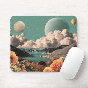 Tapis De Souris Paysage montagneux surréaliste avec planètes et nu