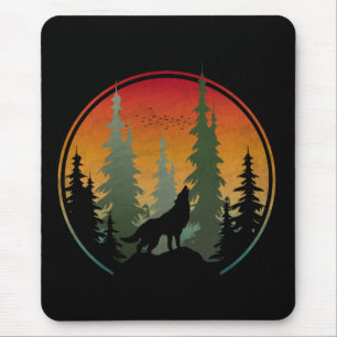 Tapis De Souris Paysage naturel du loup au coucher du soleil