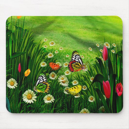 Tapis De Souris Paysage naturel - Papillons & Fleurs (Devant)
