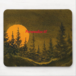 Tapis De Souris Paysage nocturne; chasse ou moisson lune