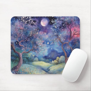 Tapis De Souris Paysage nocturne de la forêt enchantée au clair de
