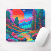 Tapis De Souris Paysage psychédélique art vert rose (Avec souris)