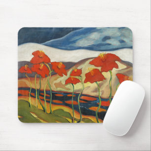 Tapis De Souris Paysage surréaliste moderniste aux coquelicots rou